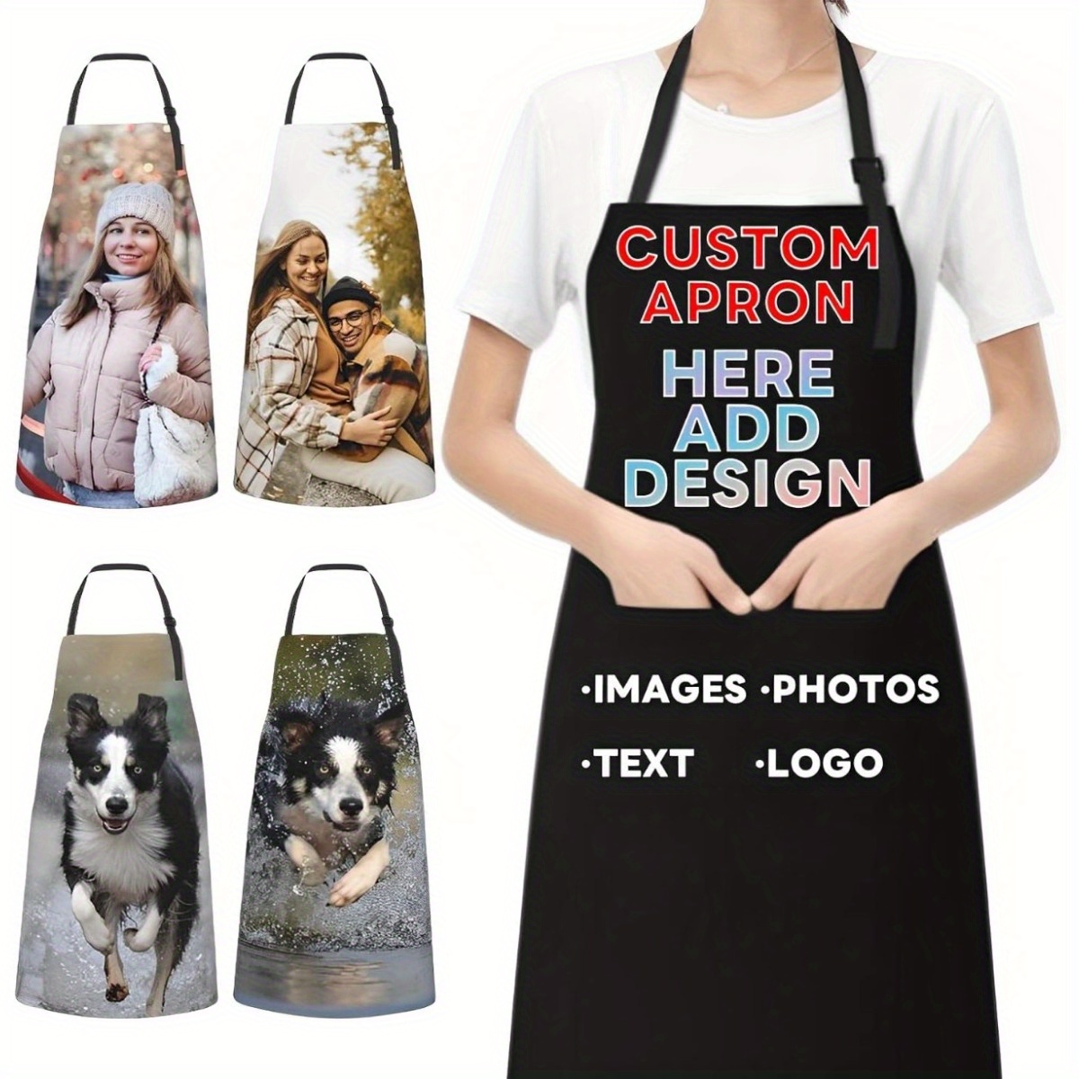 

Personalized Kitchen Apron With Pockets - Customizable Image/, Polyester, Cooking, Baking & Bbq