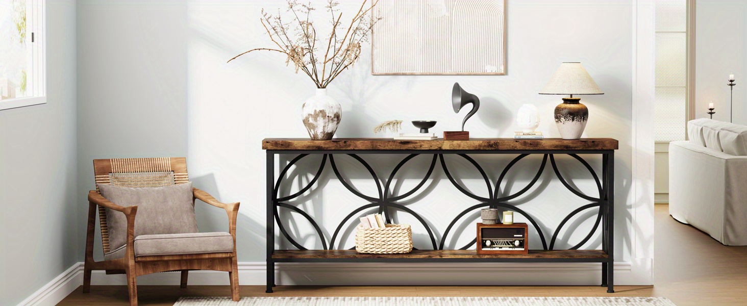 Industrial 70.9-Inch Narrow Sofa Console Table - Extra Long 2-Tier 9 Industrial 70.9-Inch Narrow Sofa Console Table View
