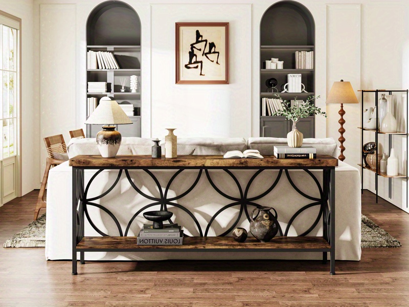 Industrial 70.9-Inch Narrow Sofa Console Table - Extra Long 2-Tier 10 2-Tier Industrial Storage Detail