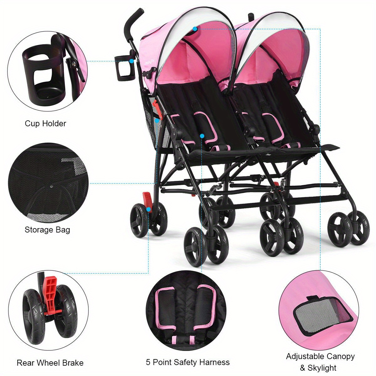 

Maxmass Foldable Twin Baby Double Stroller Kids Ultralight Umbrella Stroller Pushchair