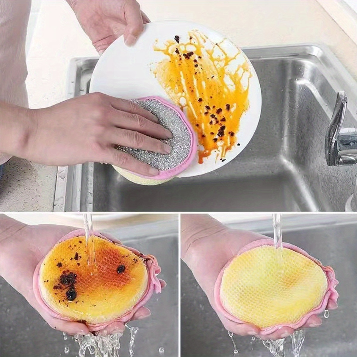 6/12 buc. Burete Magic Dublu pentru Spălat Vase - Perie de Curățat Oale și Vasuri cu Putere de Eliminare a Petelelor - Prosop Durabil și Absorbant pentru Curățarea Bucătăriei, Suprafețe Spumante Fără Grăsime, Culoare Aleatorie