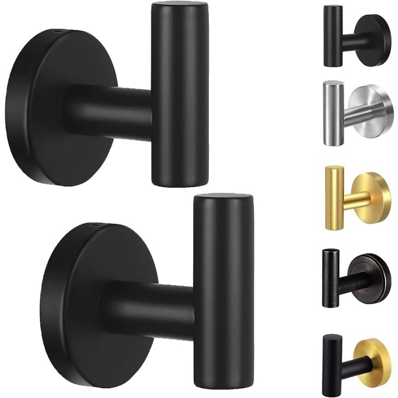 

2pcs Matte Black & Stainless Steel Wall-mounted Towel Hooks, Heavy-duty Robe And Coat Rack For Kitchen, Bedroom, Bathroom, Hotel, Pool – Sleek With Multiple Hanging Bars, , Towel Holder For Bathroom