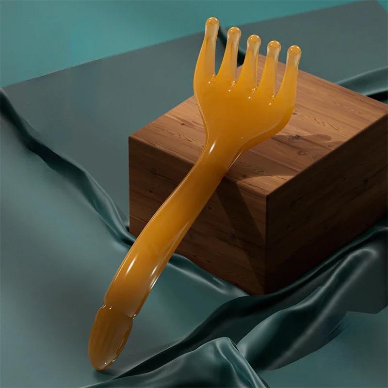 1 unidad de Masajeador de Cabeza de Resina y Gua Sha para el Cuero Cabelludo para Masaje Corporal, Cuello y Piernas, con un Palo de Rasurado de Cinco Garras