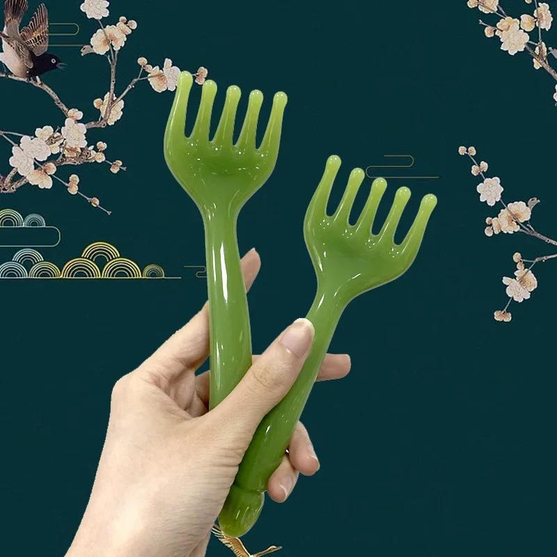 1 unidad de Masajeador de Cabeza de Resina y Gua Sha para el Cuero Cabelludo para Masaje Corporal, Cuello y Piernas, con un Palo de Rasurado de Cinco Garras