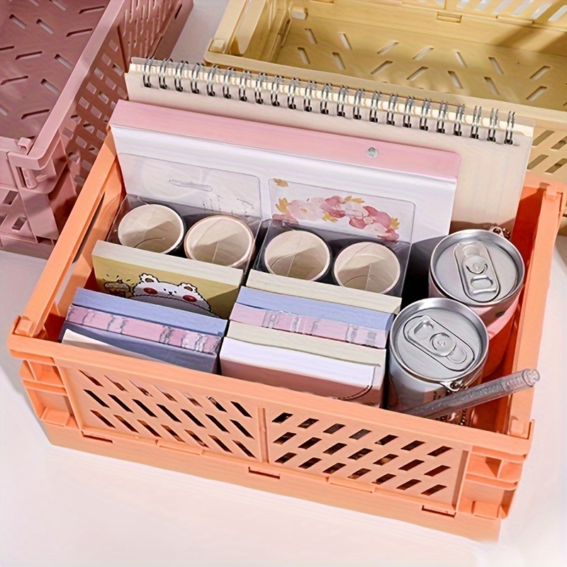 

1pc Large Capacity Foldable Plastic Storage Box - Multipurpose Desktop Organizer For Office Supplies And Crafts, Pp Material Basket