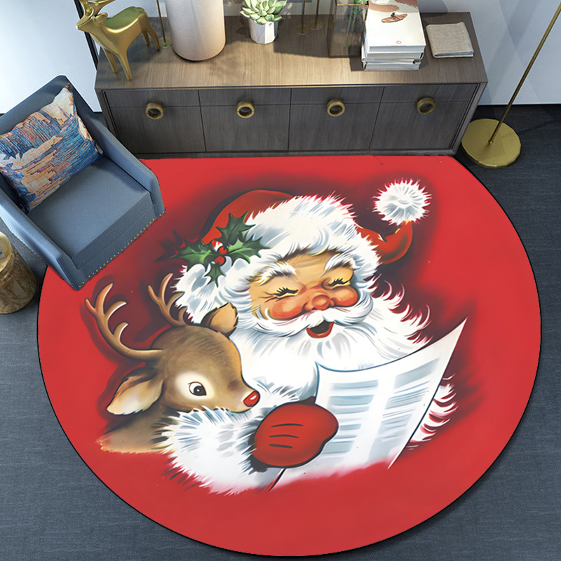 

Festive 800g/m² Crystal Velvet Christmas Santa Claus Round Rug - Red, Soft, Non-slip, Indoor Decor For Kitchen, Bedroom, Living Room