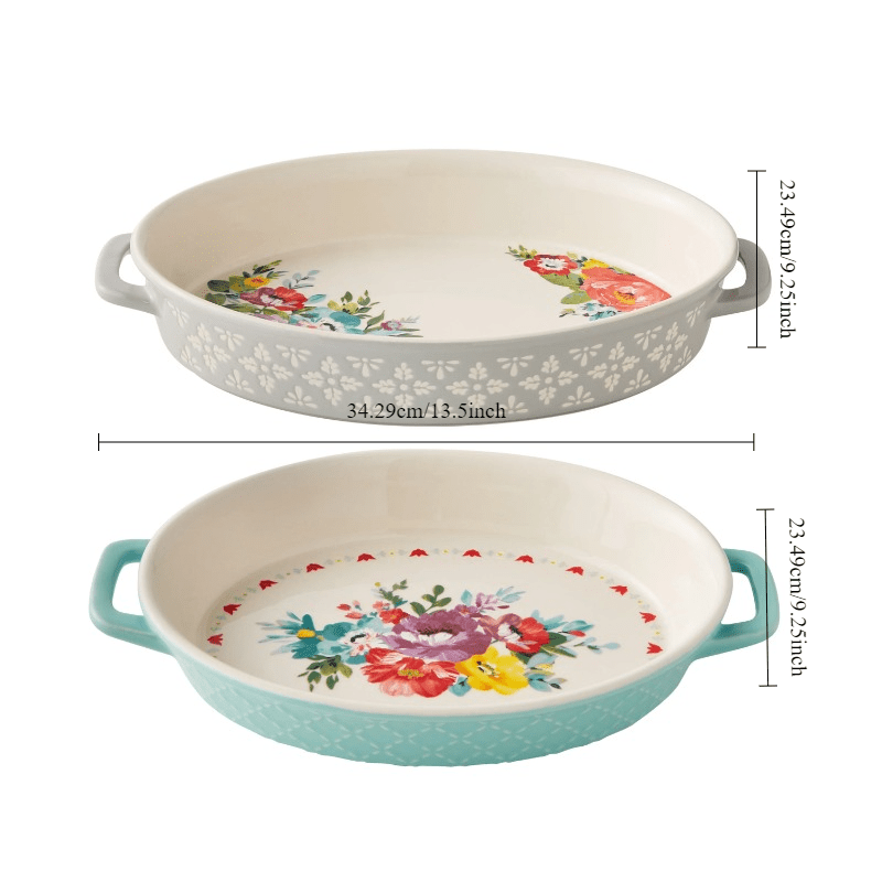 

Sweet Romantic Flowers 2-piece Oval Ceramic Baking Pan Set