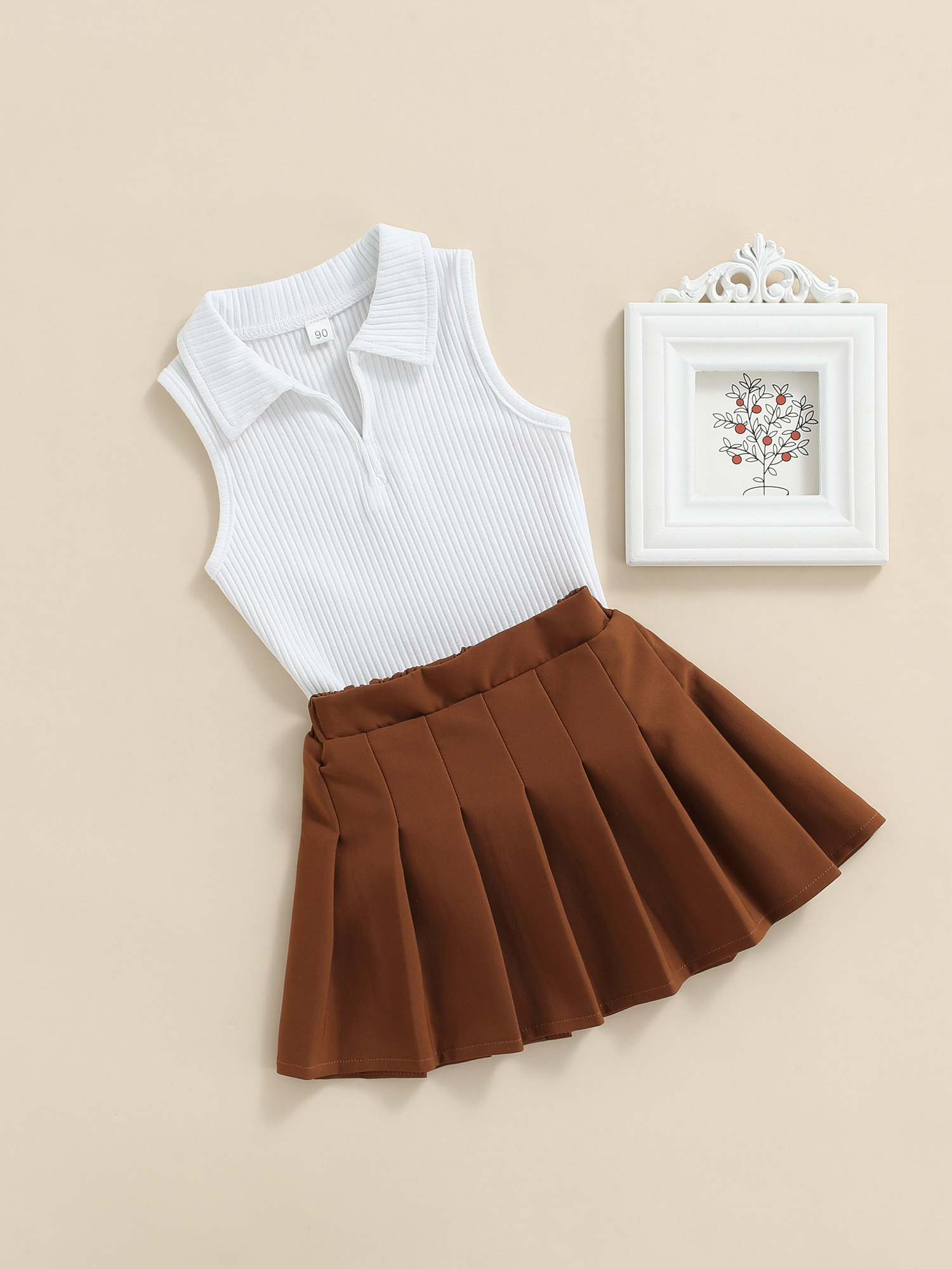 Kids Girls Sleeveless Skirt Set, Turn- Neck Vest with Pleated Skirt Summer  Casual Daily Outfit