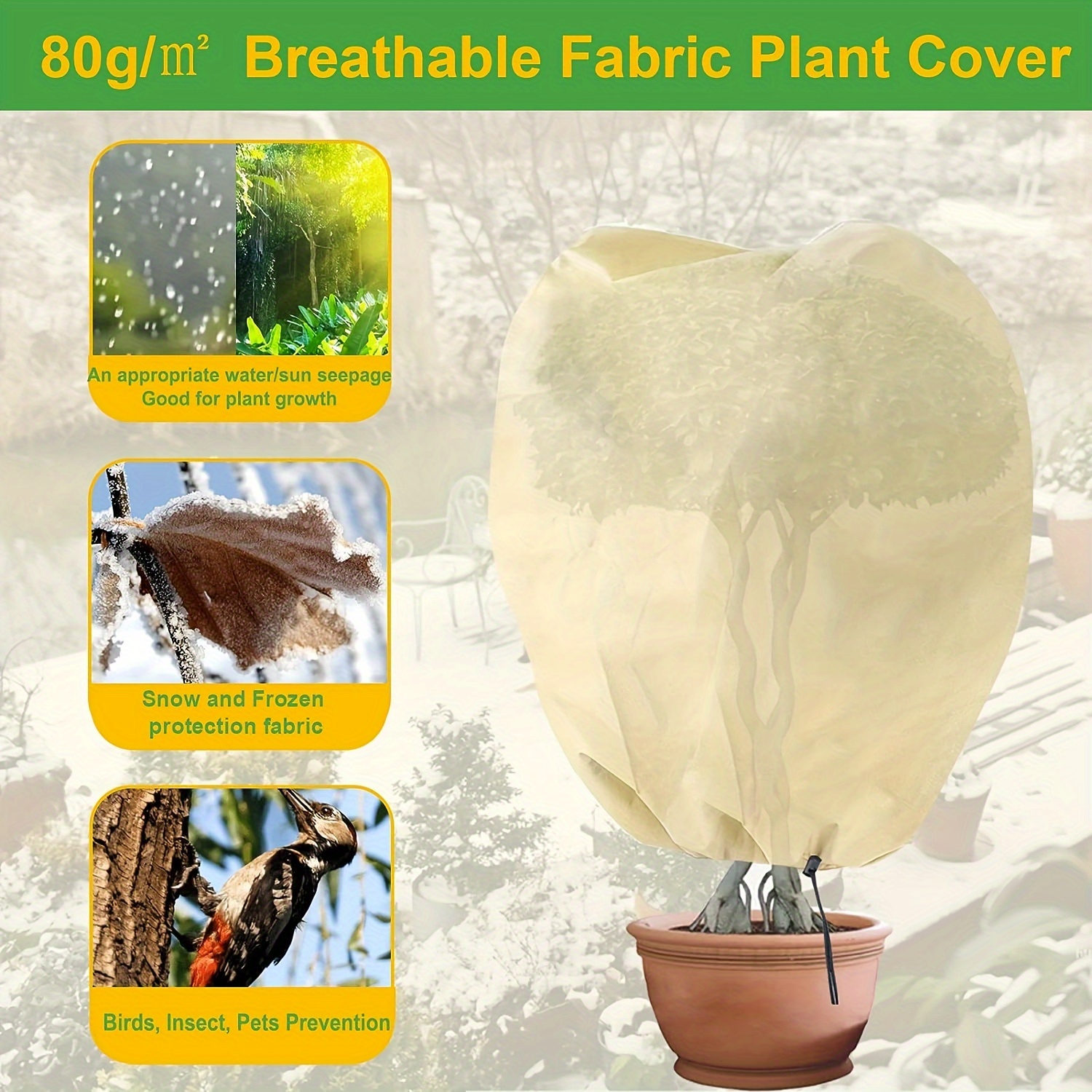 

Frost Protection Plant Cover For Potted Plants: Winter Garden Fleece Bag, Suitable For Small Size Plants, 140cm/55.11in X 200cm/78.74in, Pp Material