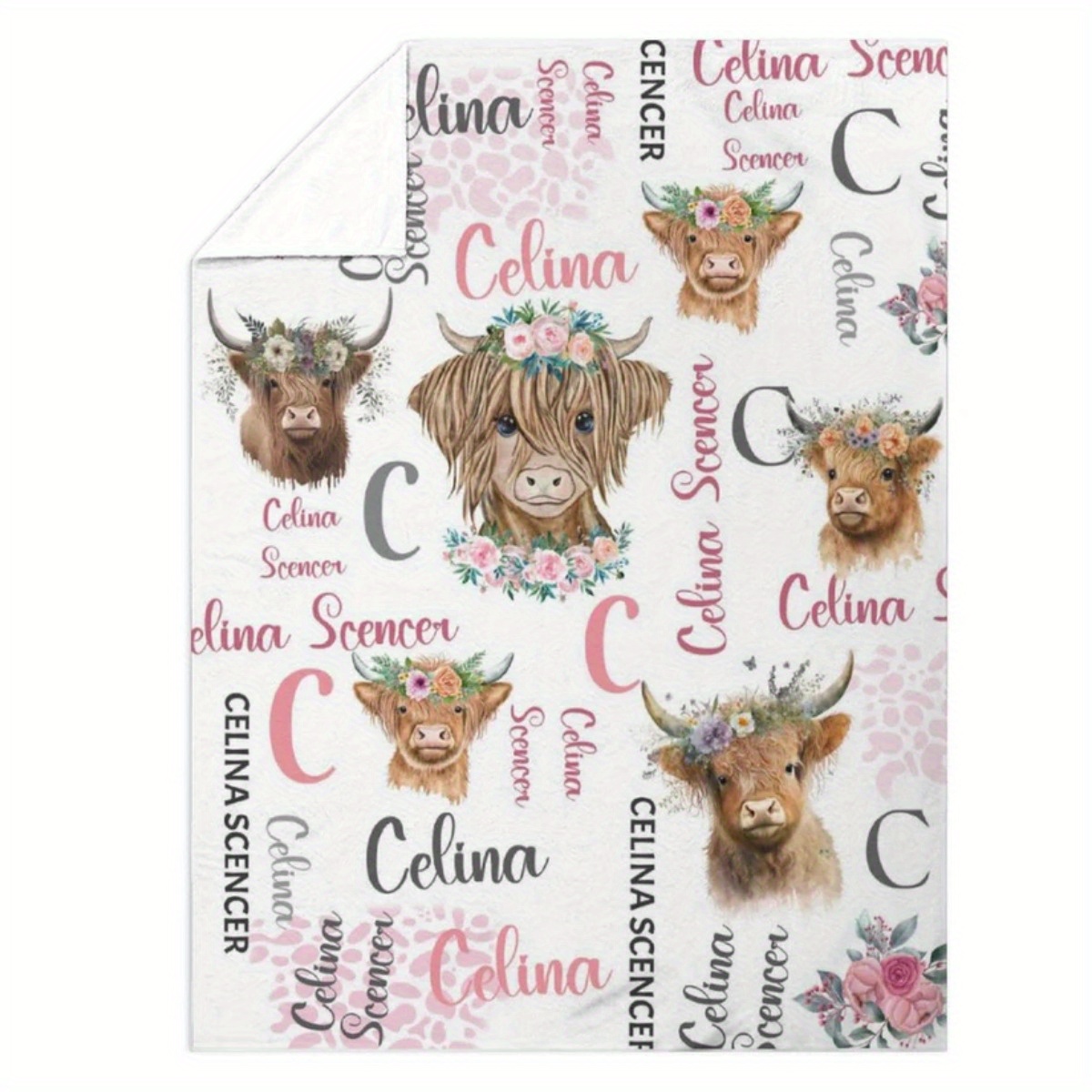 

Customizable Highland Cow Pattern Flannel Throw Blanket - Perfect For Christmas, All-season Cozy Gift For Friends & Family, Ideal For Couch, Office, And Outdoor Use