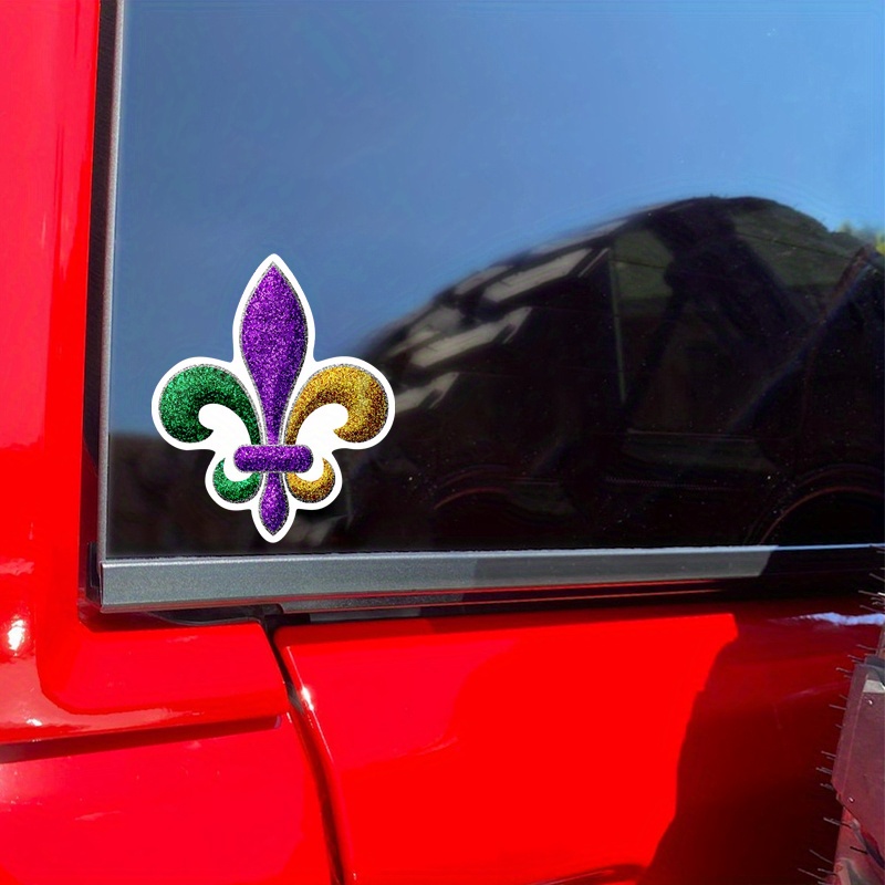 

Vinyl De Lis Decal - New Orleans Inspired Faux Glitter Adhesive Sticker For Vehicles And Windows