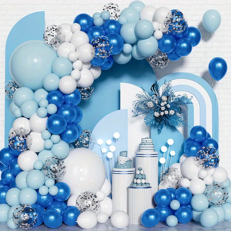 

102 Pcs Macaron Blue & White Balloon Garlands & Bow Set - Perfect For Boys & Girls Parties, Birthdays, Weddings, And Gender Reveal Events