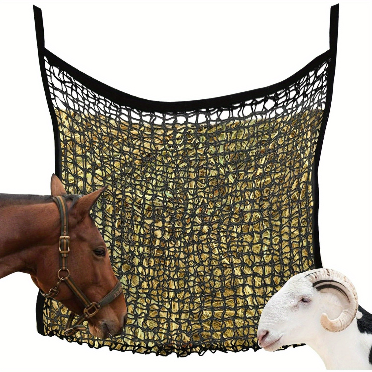 

Slow Feed Hay Net For Horses & Goats - , Large Opening Design - Sturdy Pe Material - Black, 35x31 Inch