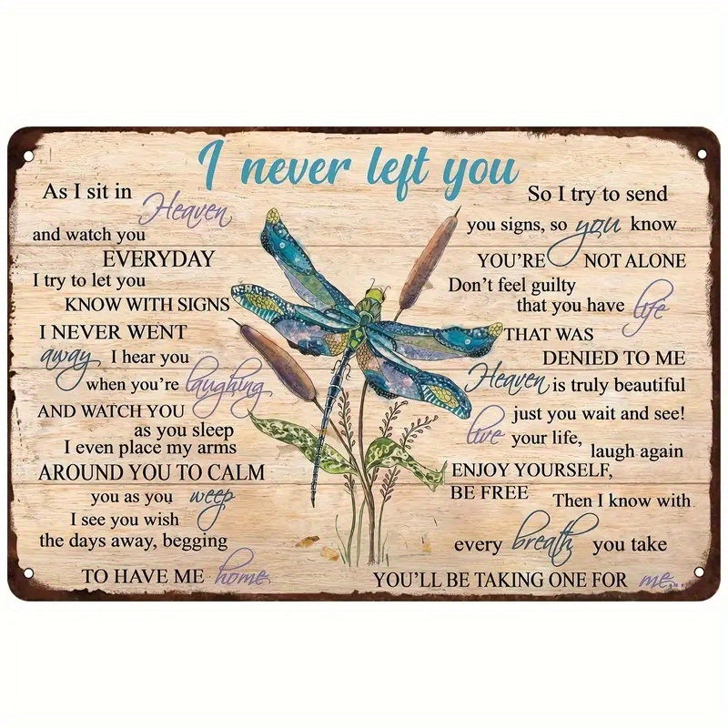 

2pcs I Never Leave You Because I Sit In Heaven Dragonfly Metal Tin Sign Vintage Wall Decor Vintage Bar Sign Wall Vintage Outdoor Indoor Wall Plaque (8"x12"/ 7.87inch*11.81inch)