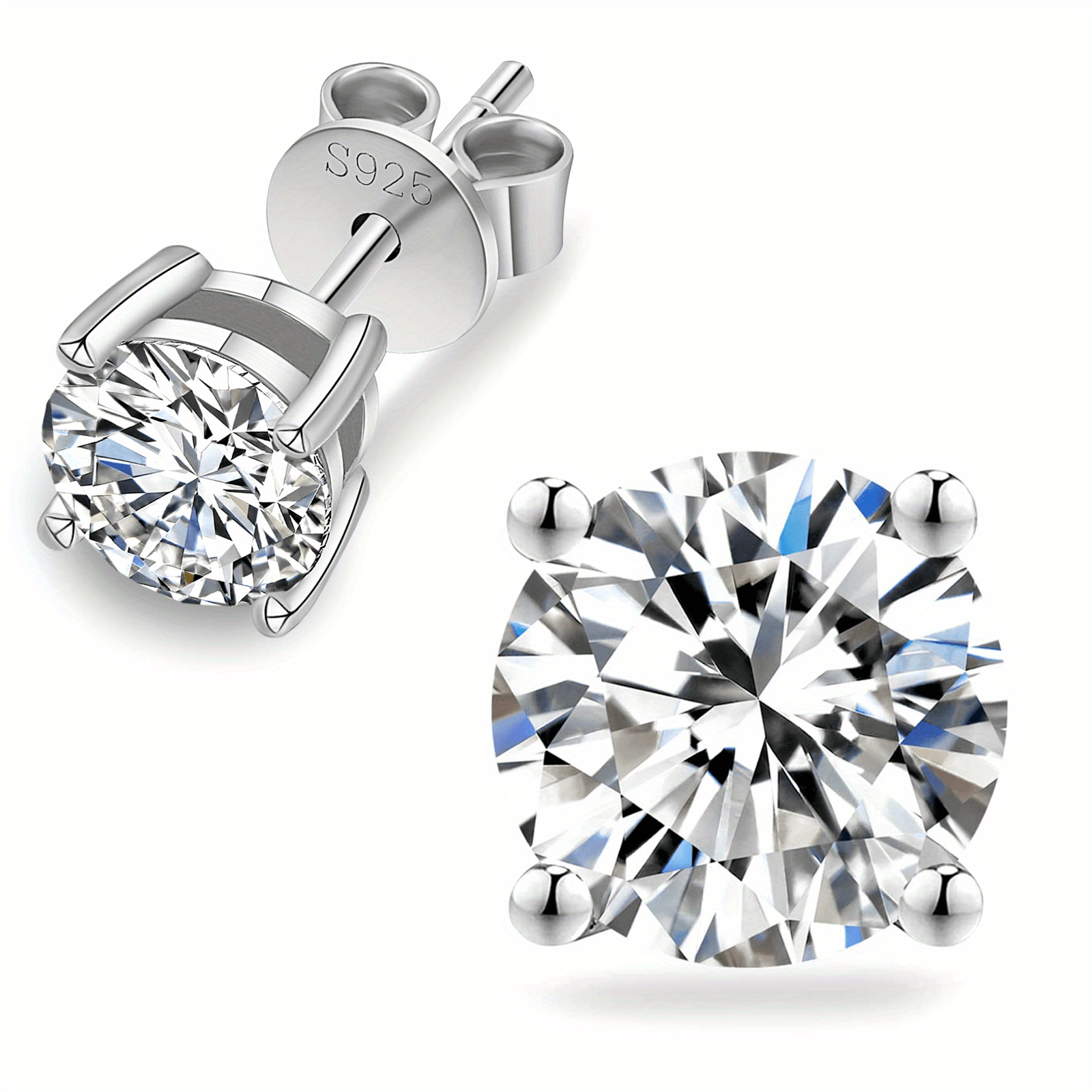 TEMU Elegant Moissanite Stud Earrings - 0.5-3ct Pair, 925 Sterling Silvery, Casual Attire & , Ideal Gift For Her