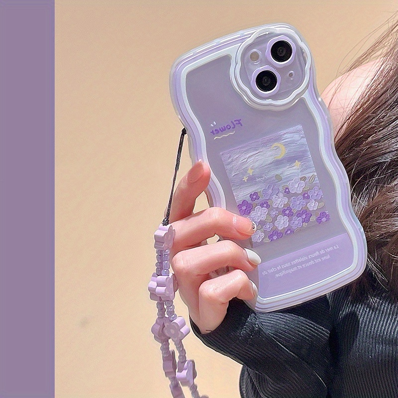 

Oil Painting Purple Flower Chain Mobile Phone Case Suitable For 14/13/12/11/x Series