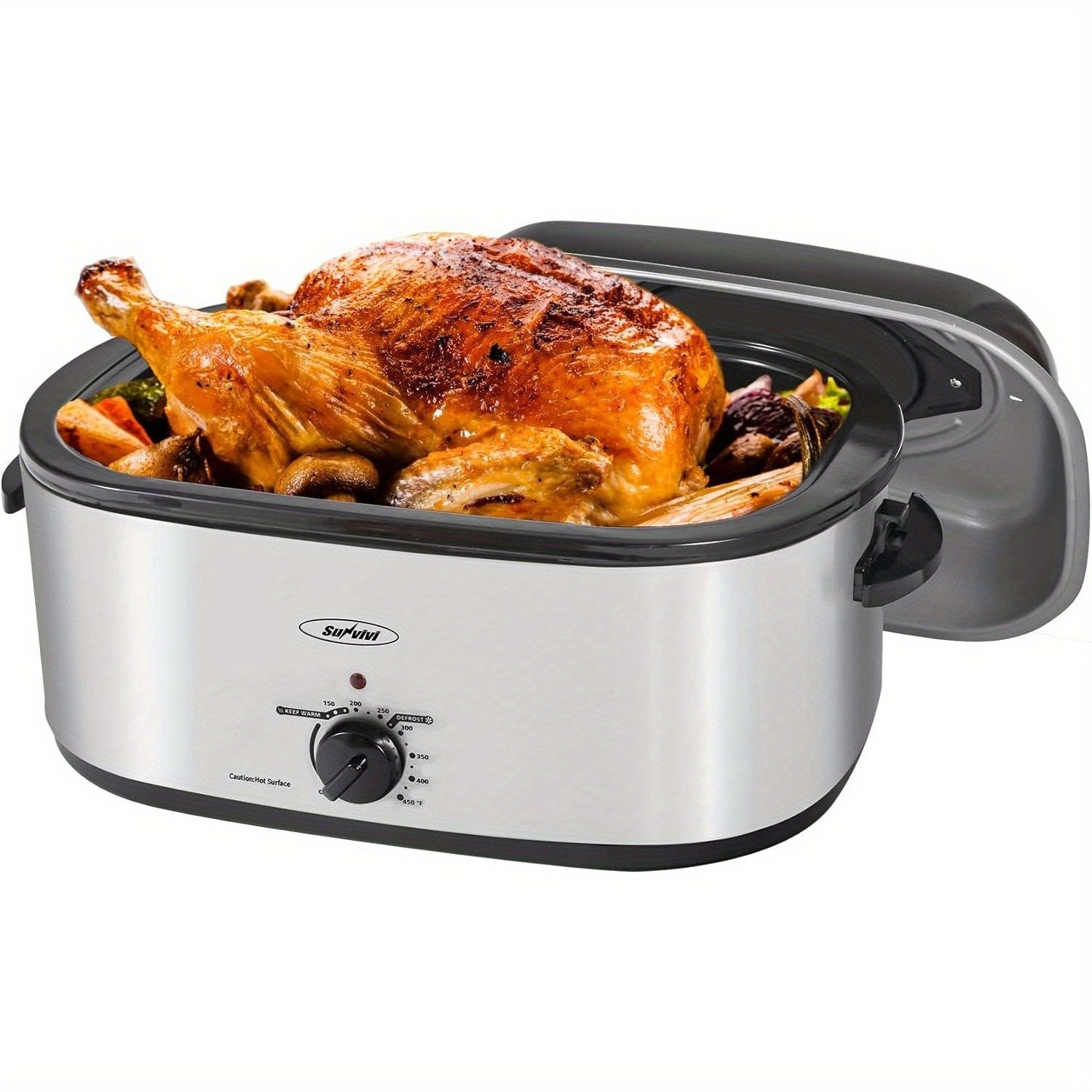 

Royalcarft 22lb 18-quart Oven With Self-basting Lid, Electric With Removable Pan & Rack, 150-450°f Full-range Temperature Control With /warm , Stainless Steel, Silvery