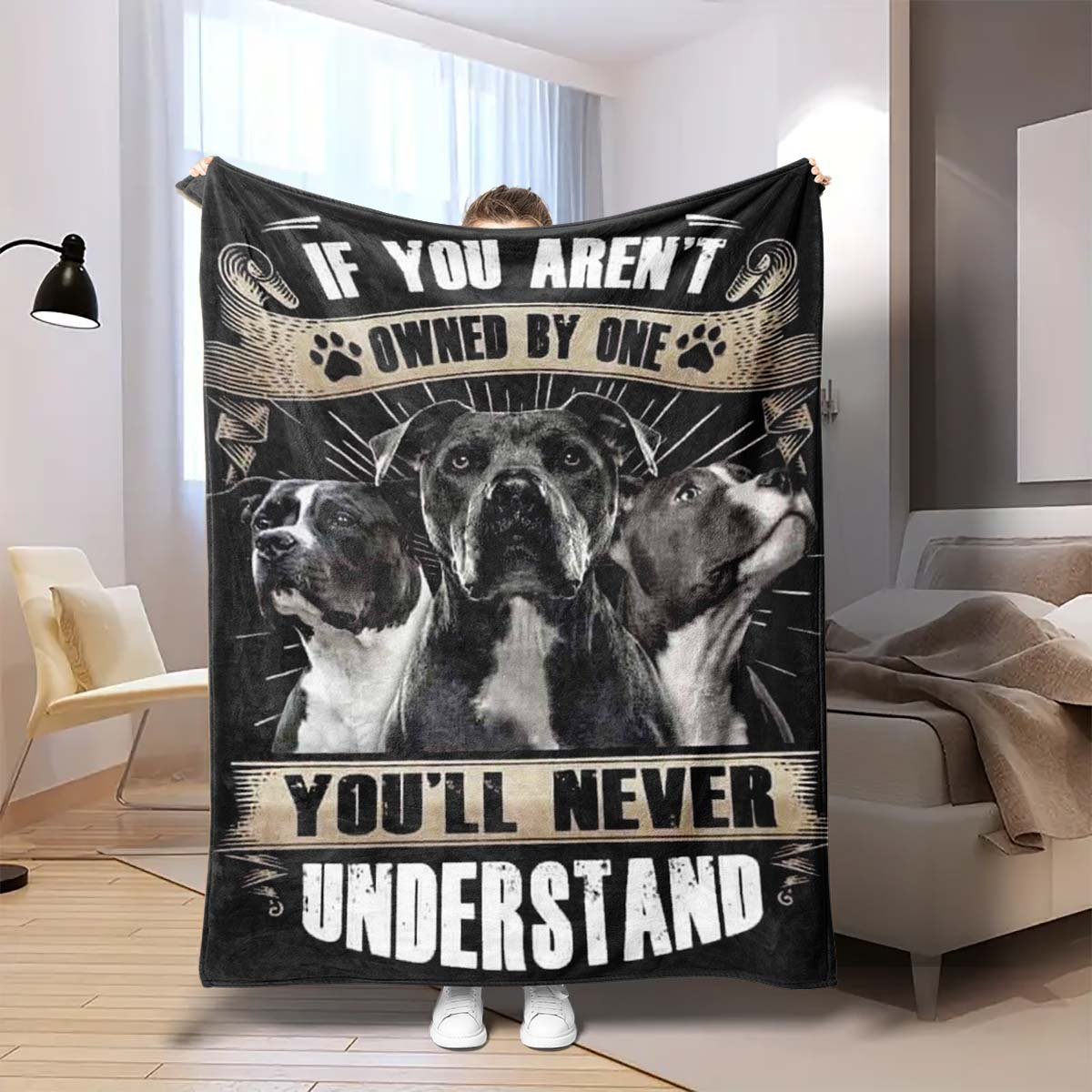 

English Bulldog Fleece Blanket - " Aren't Owned By One, You'll " With , Cozy Throw For Home Or Office, Machine Washable Polyester, Blanket|humorous Dog Print| Blanket