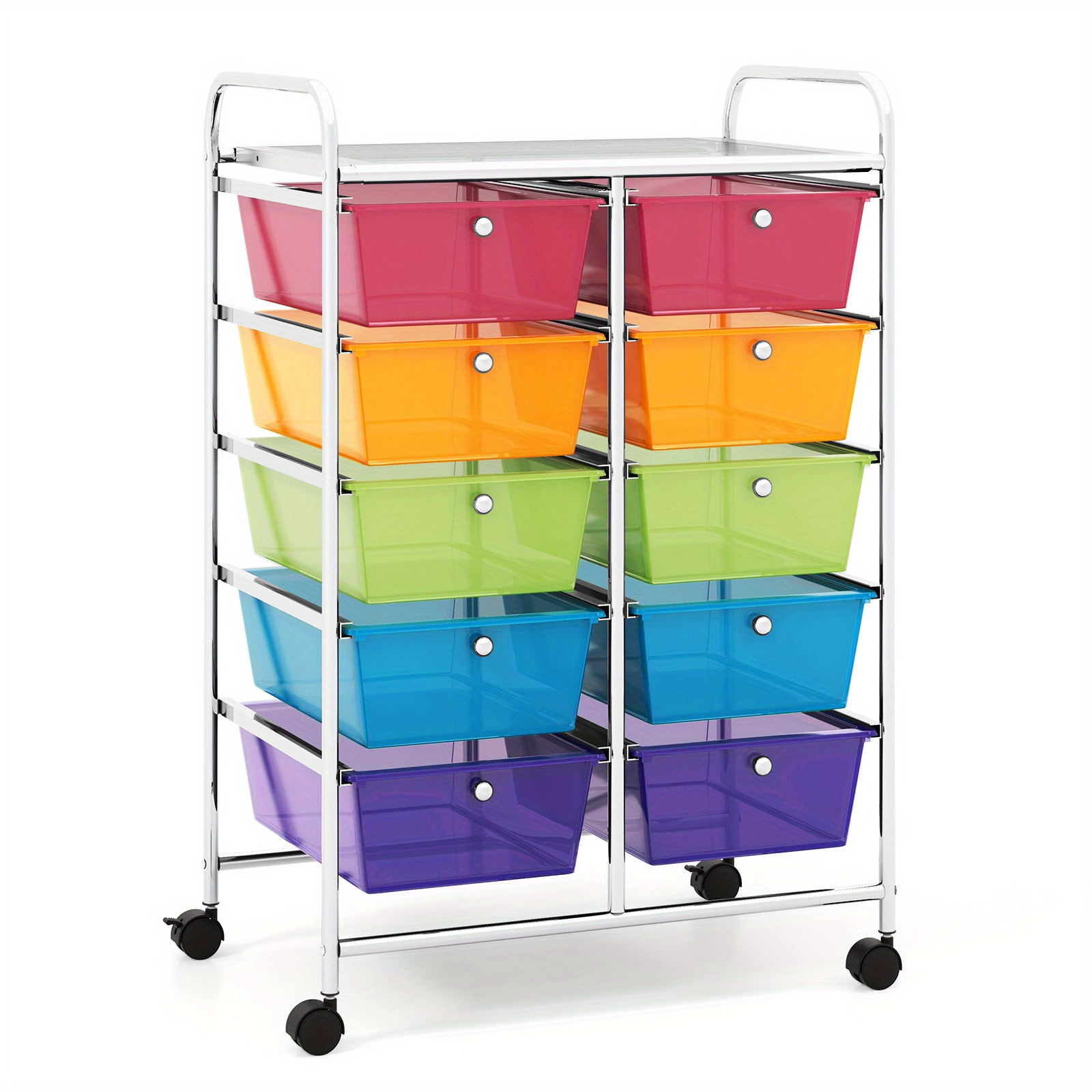 Image of Roller Trolley With 10-stackable Drawers, Drawer Trolley Roller Container With Metal Frame And Shelf, Bathroom Trolley Storage Trolley For Office, Living Room, 65, 5 X 37 X 87 Cm