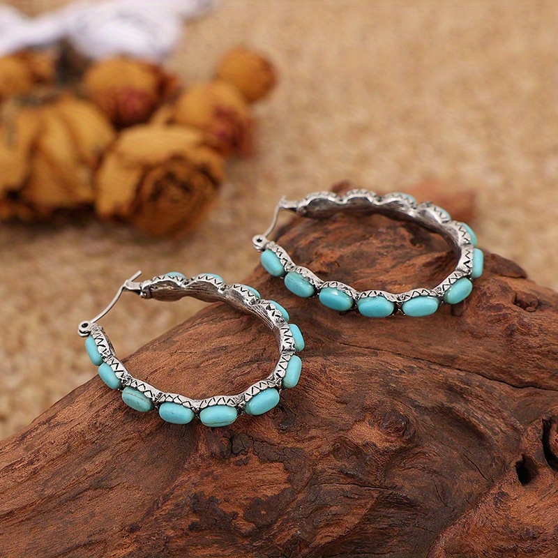 

Retro Style Set Turquoise Circular Drop, Hook Earrings Jewelry Gift 1 Pair