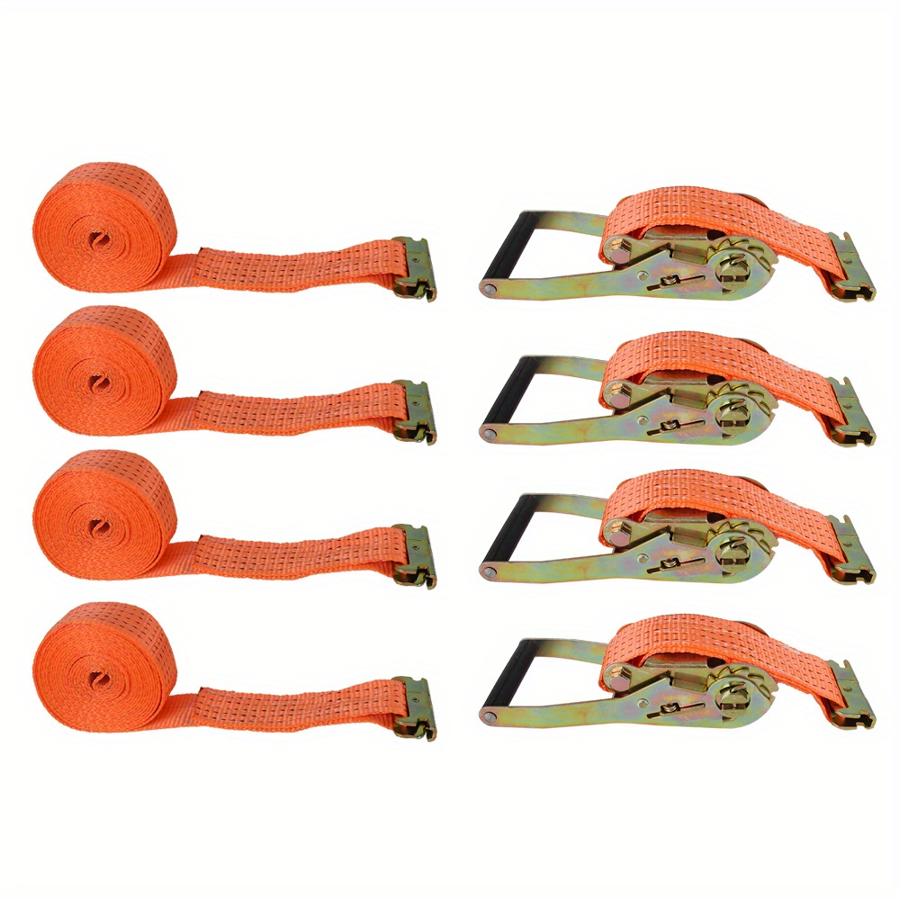 

Heavy-duty Ratchet Straps 4pcs, 2" X 15' With - 4400lbs Capacity, Polyester & Alloy Steel, Easy Thumb Release - Orange