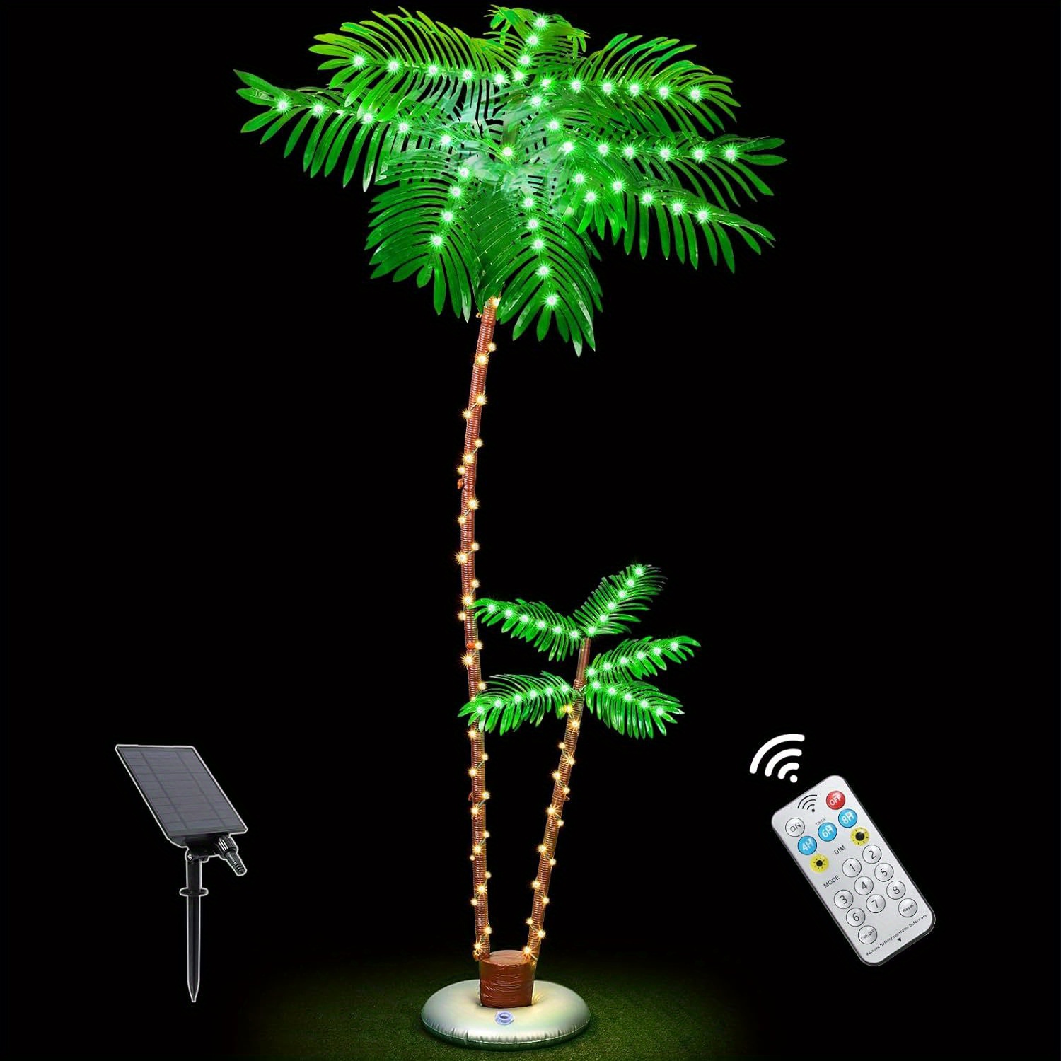 

7ft Solar Lighted Palm Trees For Outside Patio, Bar Pool Deck Outdoor Decorations Decor, Light Up Led Artificial Fake Tree Lights With 2 Trunks For Yard Tropical Party Christmas