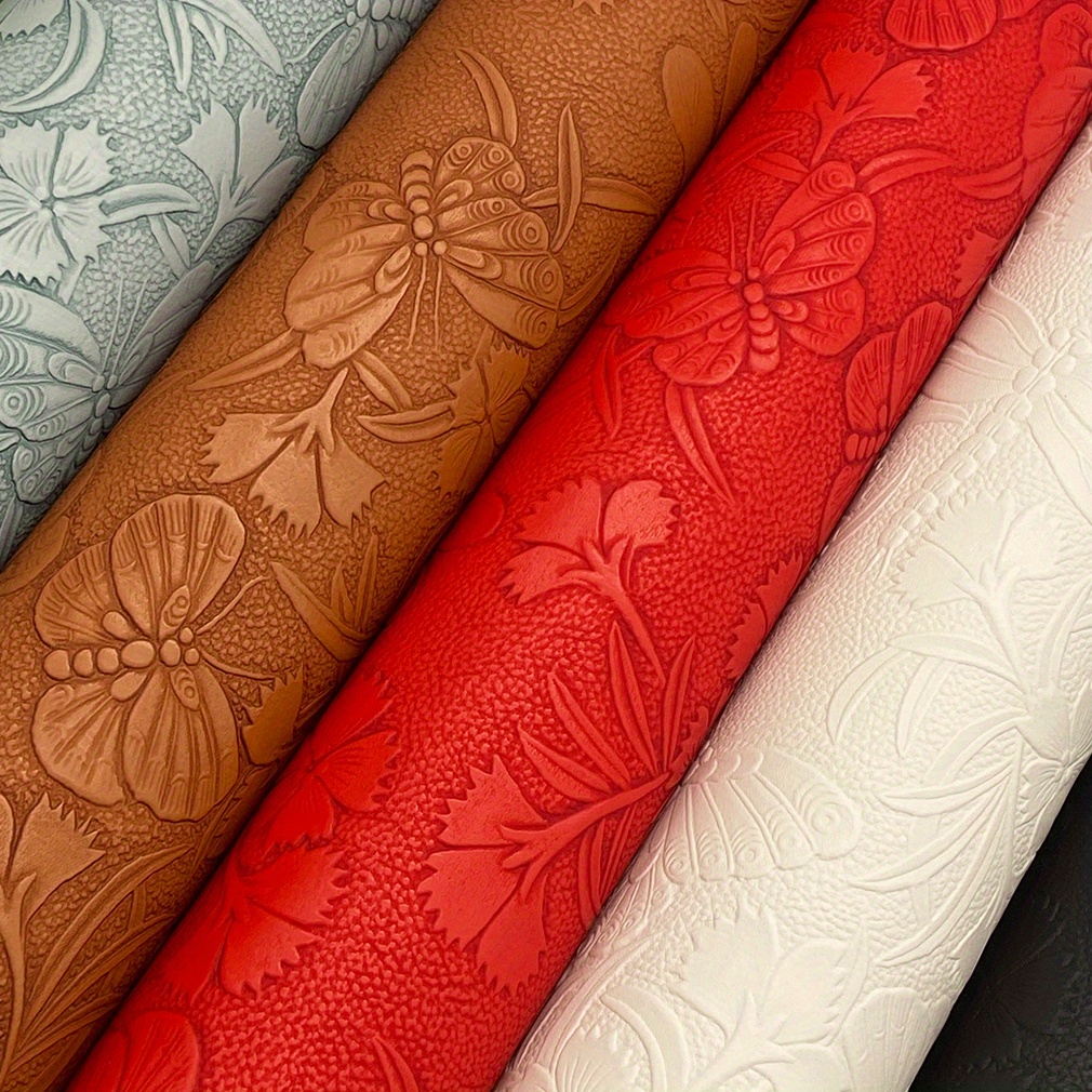 

Embossed Faux Leather Fabric Roll With Butterfly And , 3d Texture Sewing Faux Leather, 12" X 53" Craft Material For , Hair Accessories, And Bags