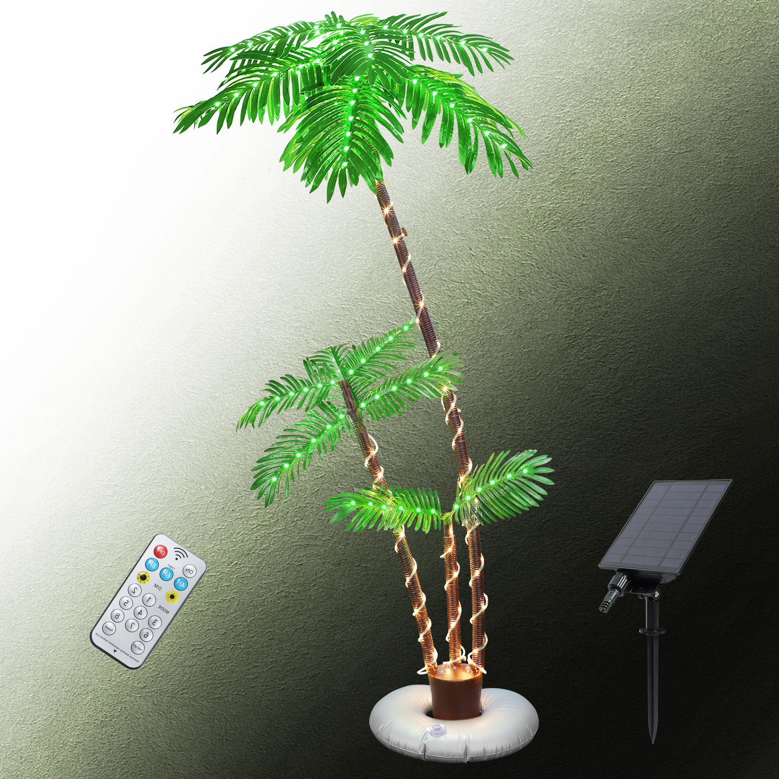 

6ft Solar Lighted Palm Trees For Outside Patio, Bar Decorations Decor, Light Up Led Artificial Fake Tree Lights With 3 Trunks For Tropical Party Christmas, Artificial Plant, Artificial Topiaries