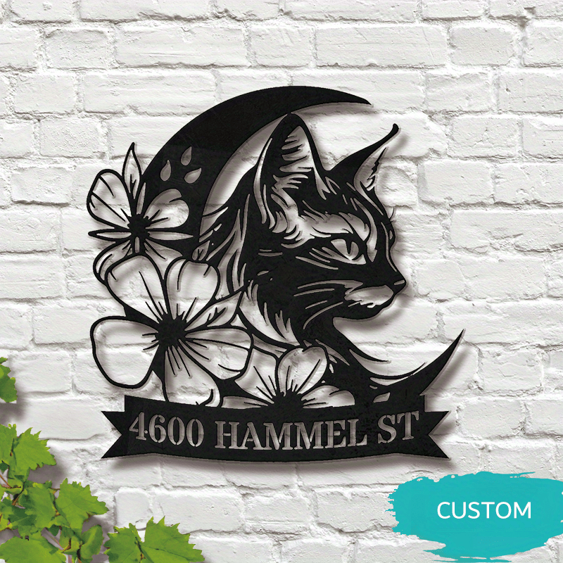 

Customizable Cat Metal Sign - Personalized Home Number & Address Plaque, Outdoor Decor For Pet Lovers, Unique Gift Idea