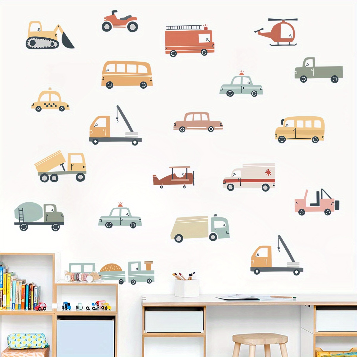 Image of Brup Watercolor Car & Truck Vinyl Wall Decal - Cute Self-adhesive Sticker For Home Decor, Perfect For Bedroom, Living Room, Entryway