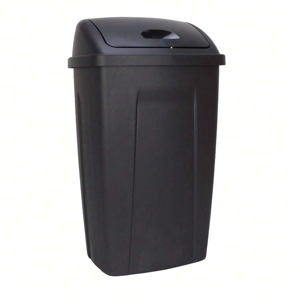 

13 Gallon Trash Can, Plastic Swing Top Kitchen Garbage Trash Can, Black