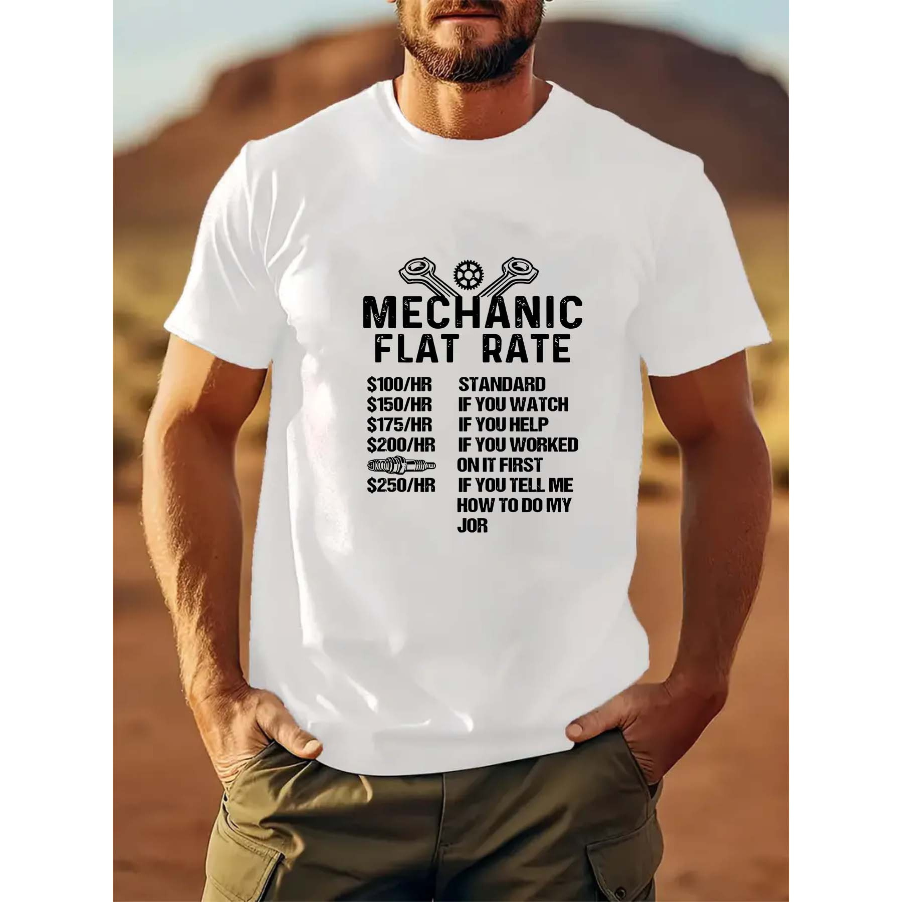 

Mechanic, Print Men's Casual Tee Shirt, Cool Versatile Short-sleeved Top For Summer