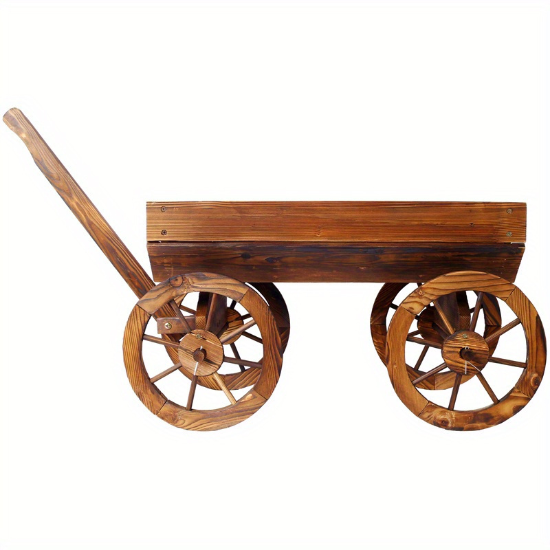 

Wood Wagon Flower Planter Pot Stand W/wheels Home Garden Outdoor Decor