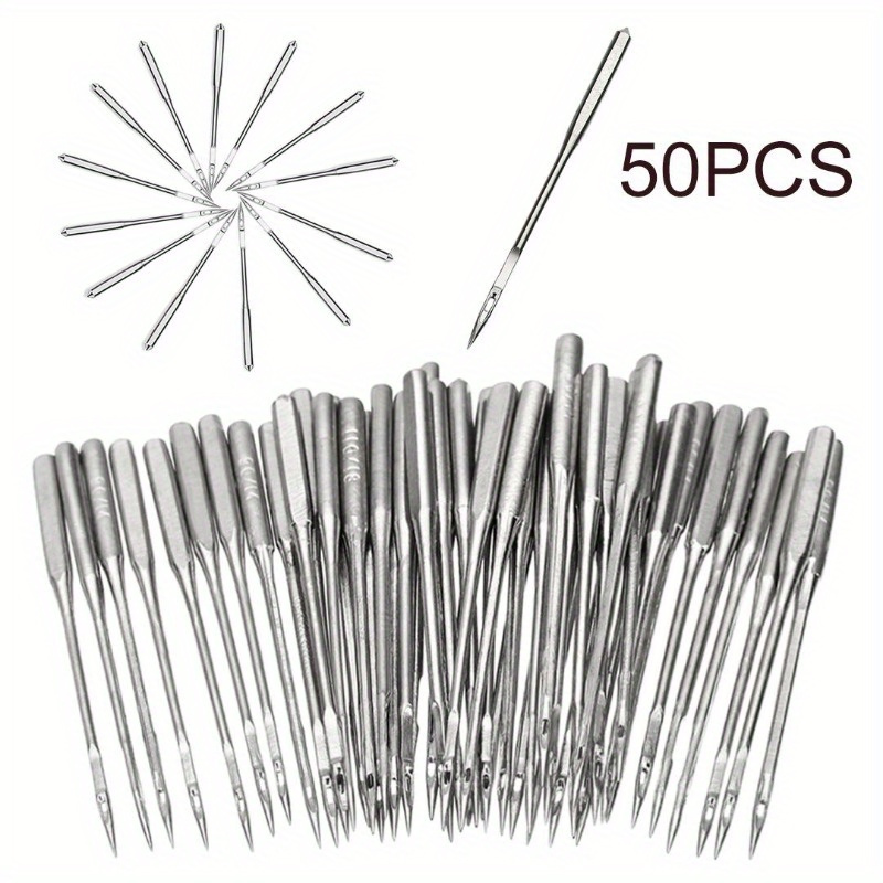 

50pcs Sewing Machine Needles - Assorted Sizes 9# To 18#, Silvery Gray, Flat Shank For Easy Threading, Sewing Machine Needles, Universal,