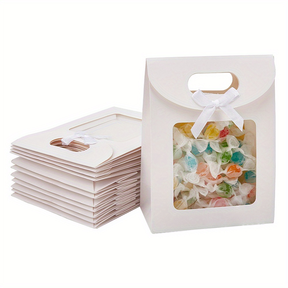 

24pcs White Paper Gift Bags With Bowknot And Clear Window, Rectangle 16x6.2x15.5cm