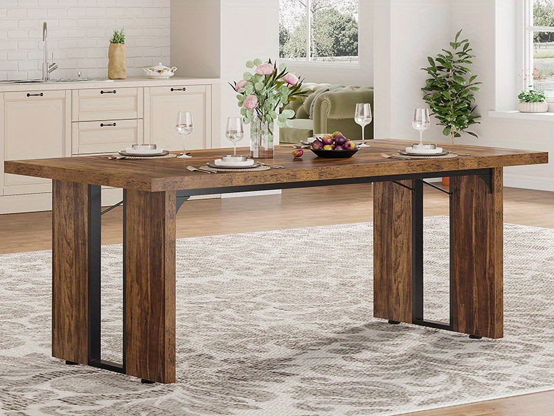 U-SHARE 71" 6ft Large Dinner Table For 6 8 Seat Dining Room Table, Rectangular Farmhouse Modern Kitchen Long Black & Brown Industrial Conference