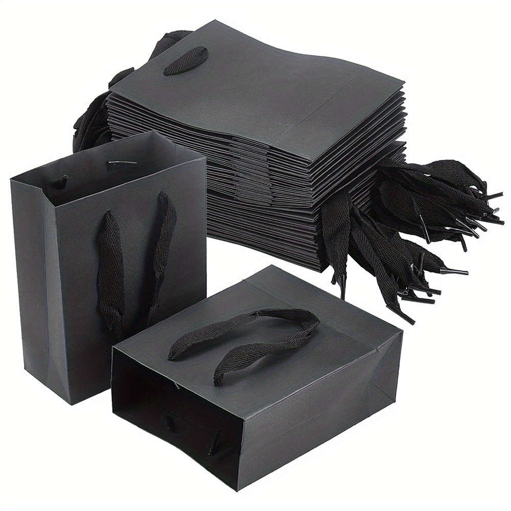 

25pcs Black Paper Gift Bags With Handles - 6.3"x5.1"x2.4" Rectangle Shopping & Wedding Favor Bags