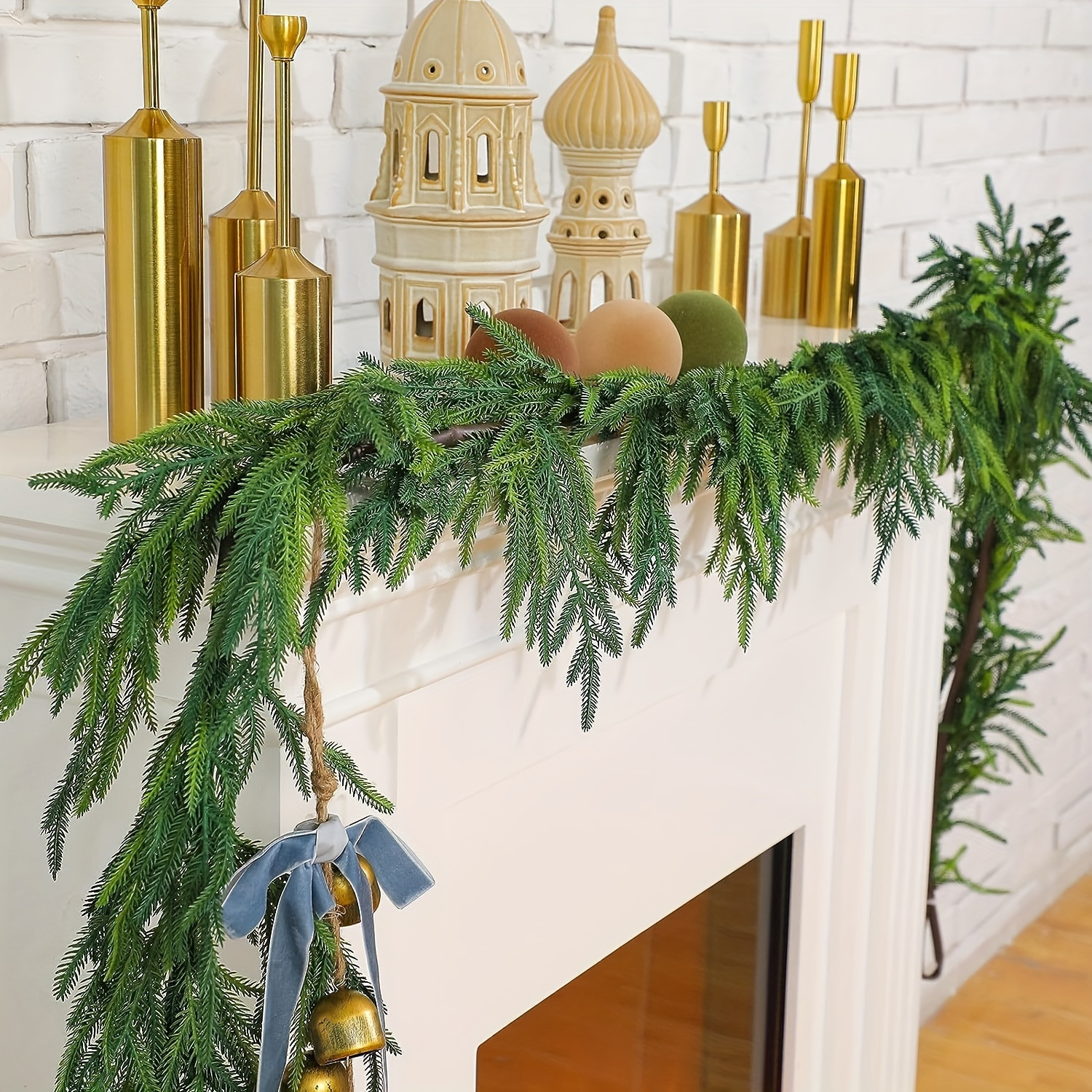 

Festive Artificial Norfolk Pine Garland: Durable Plastic Greenery For Vibrant Christmas Decor - Enhance Your Table, Fireplace Or Wall With Festive Charm - Perfect For Indoor Holiday Celebrations