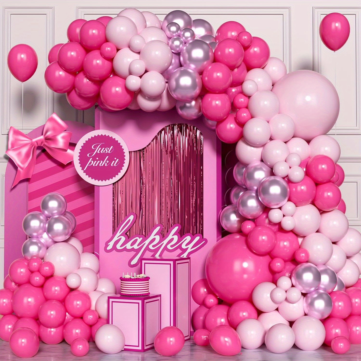 

102-piece Pink & Hot Pink Balloon Garland Kit With Bow - Perfect For Princess Birthdays, Baby Showers, Engagements, Weddings & Anniversaries