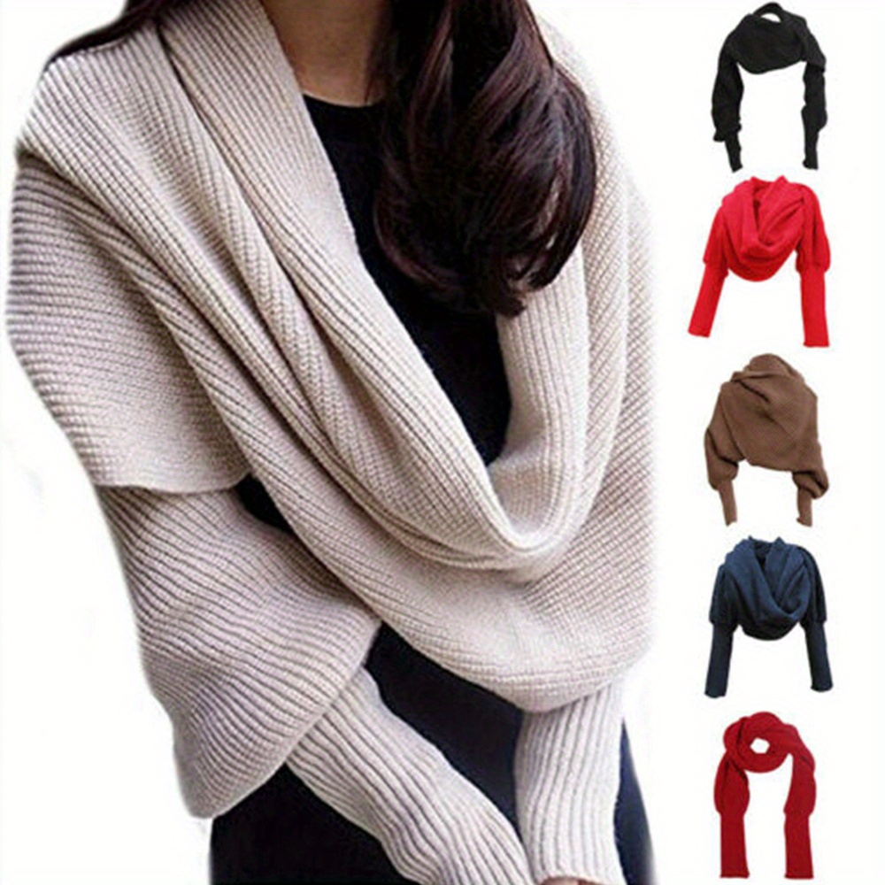 

Unisex Knitted Scarf Fashion Long Sleeve Pure Color Casual Comfortable Breathable Shawl