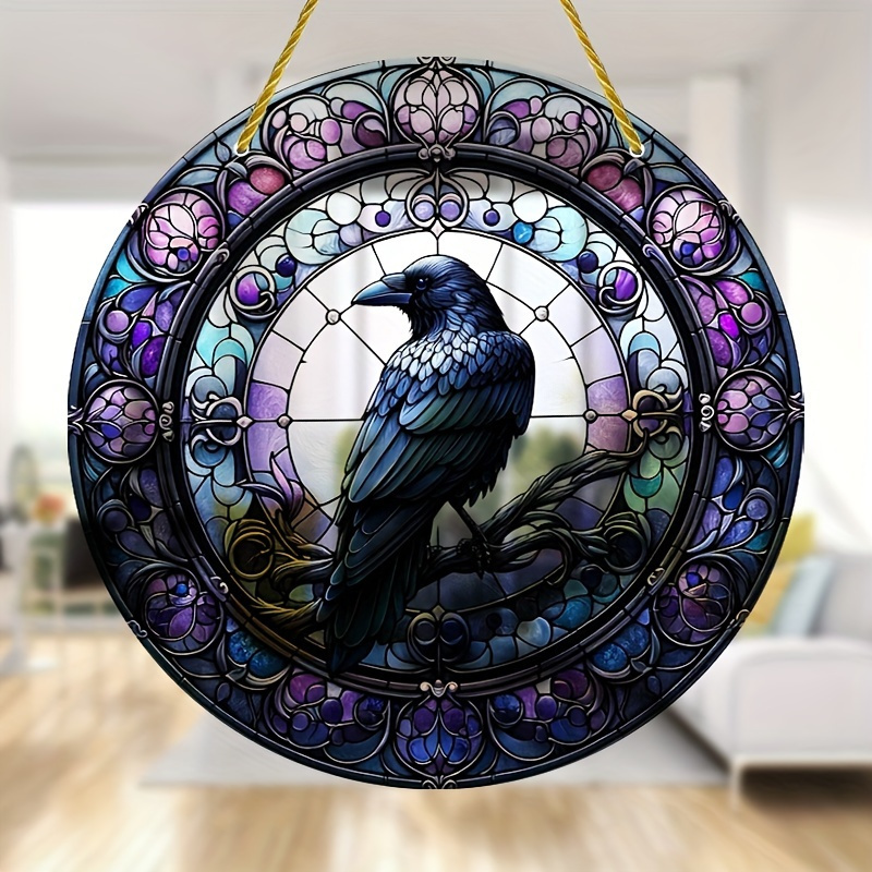 

1/2/3pcs, Halloween Acrylic Crow Hanging Decor - Vibrant Stained Glass Crow Suncatcher - Acrylic Wall Hanging Ornament For Halloween Party - Outdoor & Indoor Decor, Farmhouse Style, Gift For Friends