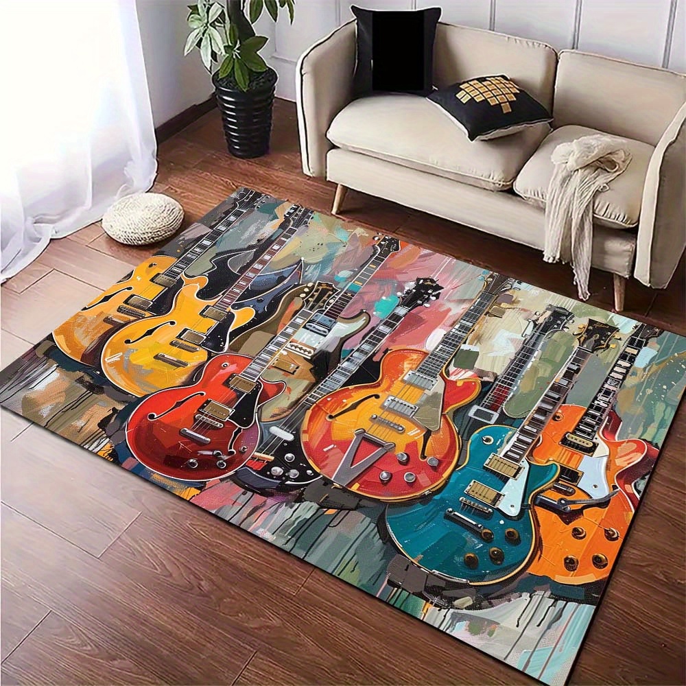 

Vibrant Guitar Pattern Office Chair Rug - Polyester, Decor, Ideal Holiday Gift, 800g/m2