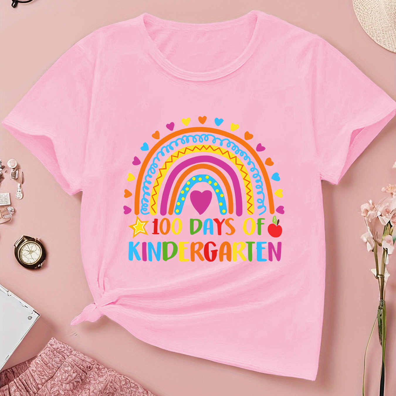 

Girls' Breathable Polyester-spandex T-shirt - Casual Round Neck, Short Sleeve, Fashion Print, Machine Washable For Spring/summer/fall