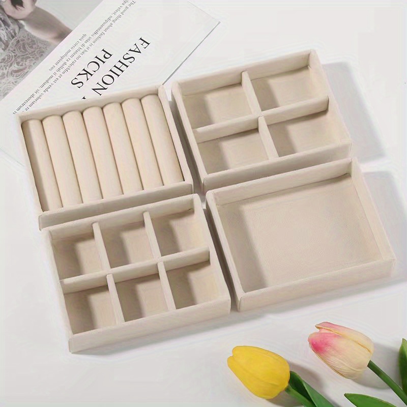 TEMU 4-piece Set Velvet Jewelry Tray Organizer, Stackable Suede Jewelry Storage Trays For Drawer, Mini Jewelry Display Trays For Earrings, Rings, Necklaces, Women's Jewelry Drawer Inserts