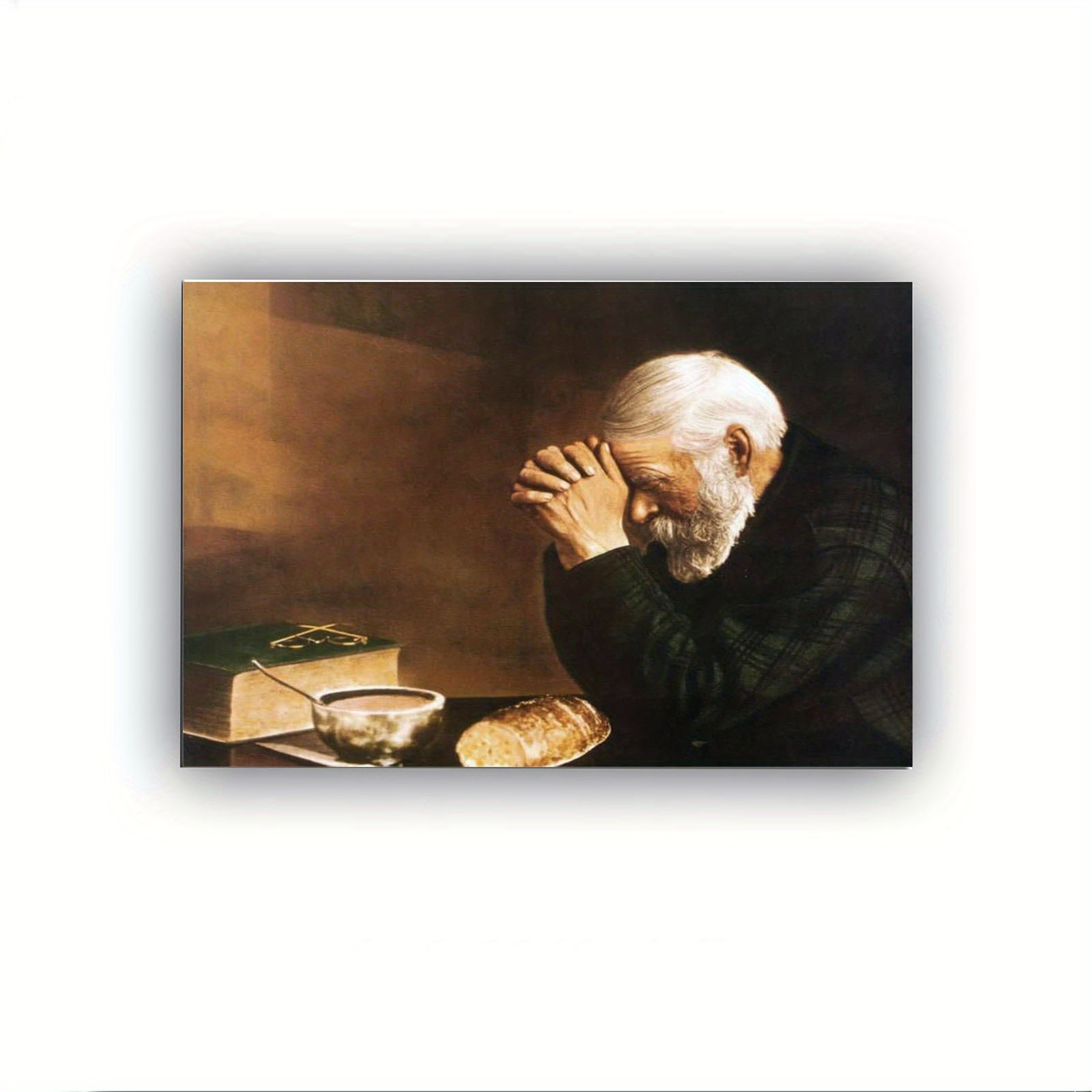 

Man Praying At Diner Table 1 Pc Wooden Framed Wall Art, Can Be Hung Directly Canvas Wall Art Poster Picture Unique Decor For Living Room Bed Room Kitchen Gifts - Framed