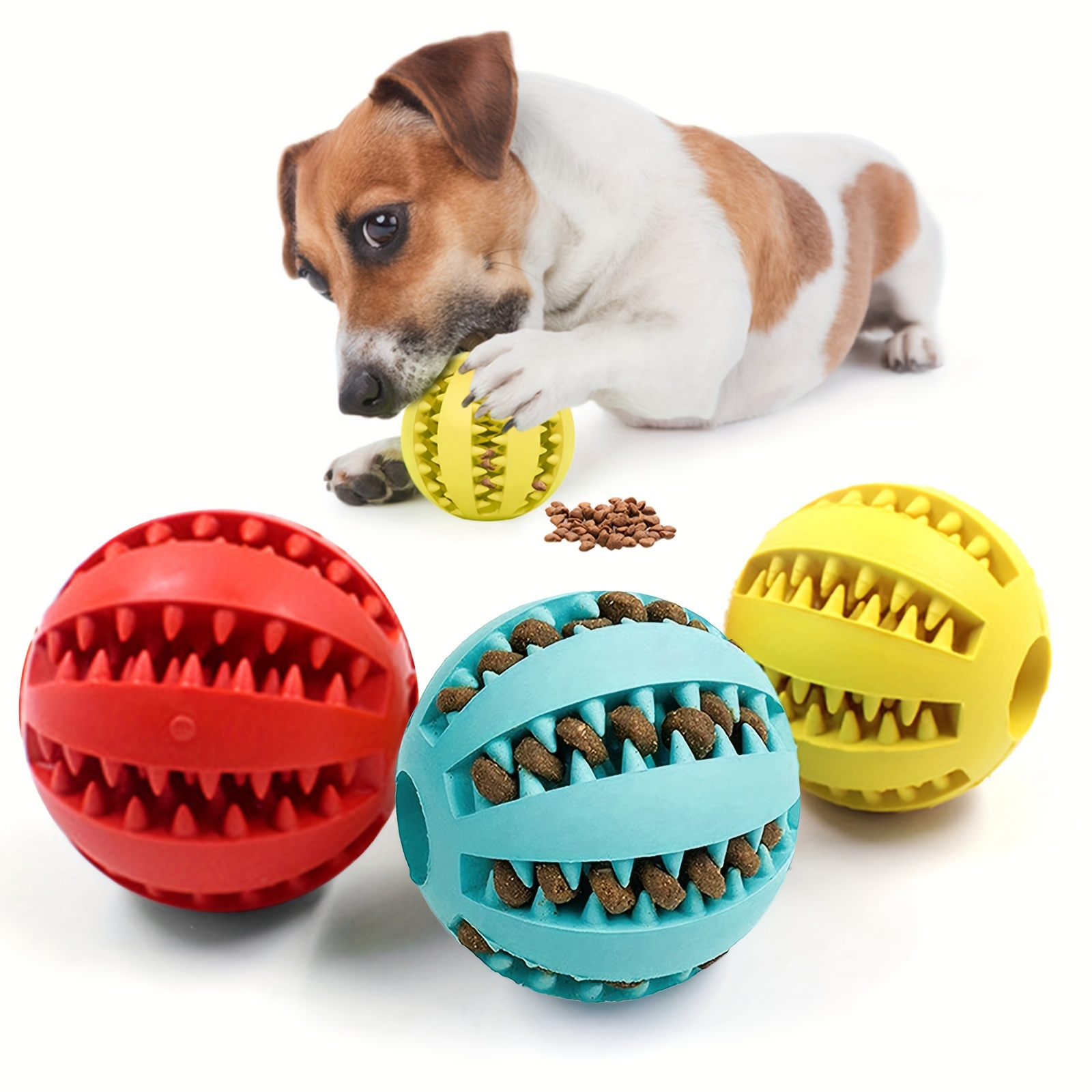 

3-pack Rubber Dog Treat Dispensing Balls - Interactive Snack Puzzle Toy, Teeth Cleaning & Educational, Solid Pattern, All Breed Sizes Compatible, Non-toxic Material, No Battery Needed