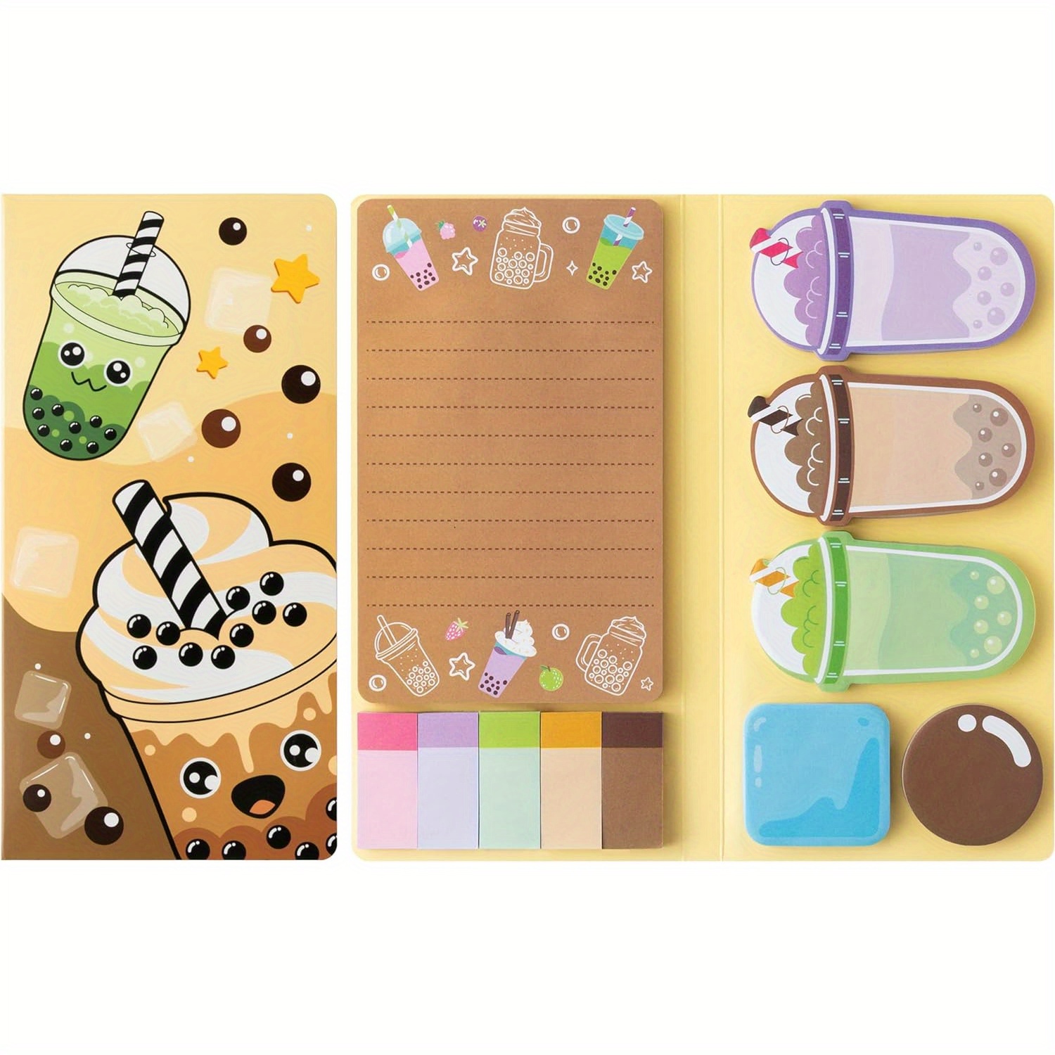 

Boba Tea Sticky Notes Set: 550 Adhesive Boba Tea Stickers For Teachers, School, Office - Colorful Memo Pages