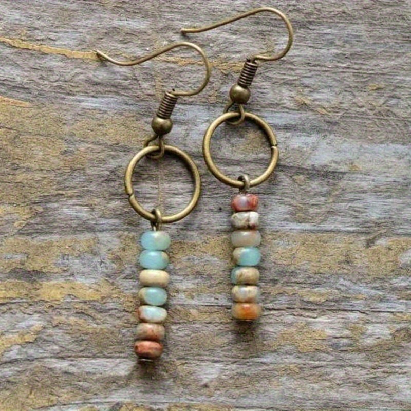 

Exquisite Retro Bohemian Colorful Beaded Women's Earrings With Simple Circle Antique Copper Earrings