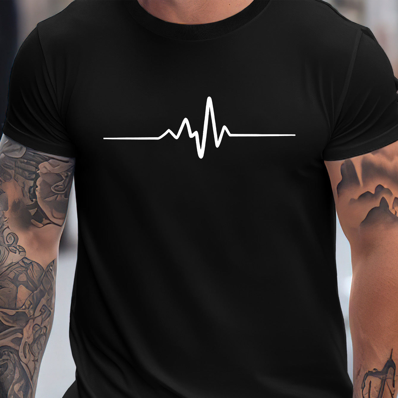 

Men's Crew Neck Graphic T-shirt With Simple Wave Print, Summer Short Sleeve Top For Men, Men's Soft And Trendy Comfy Tee