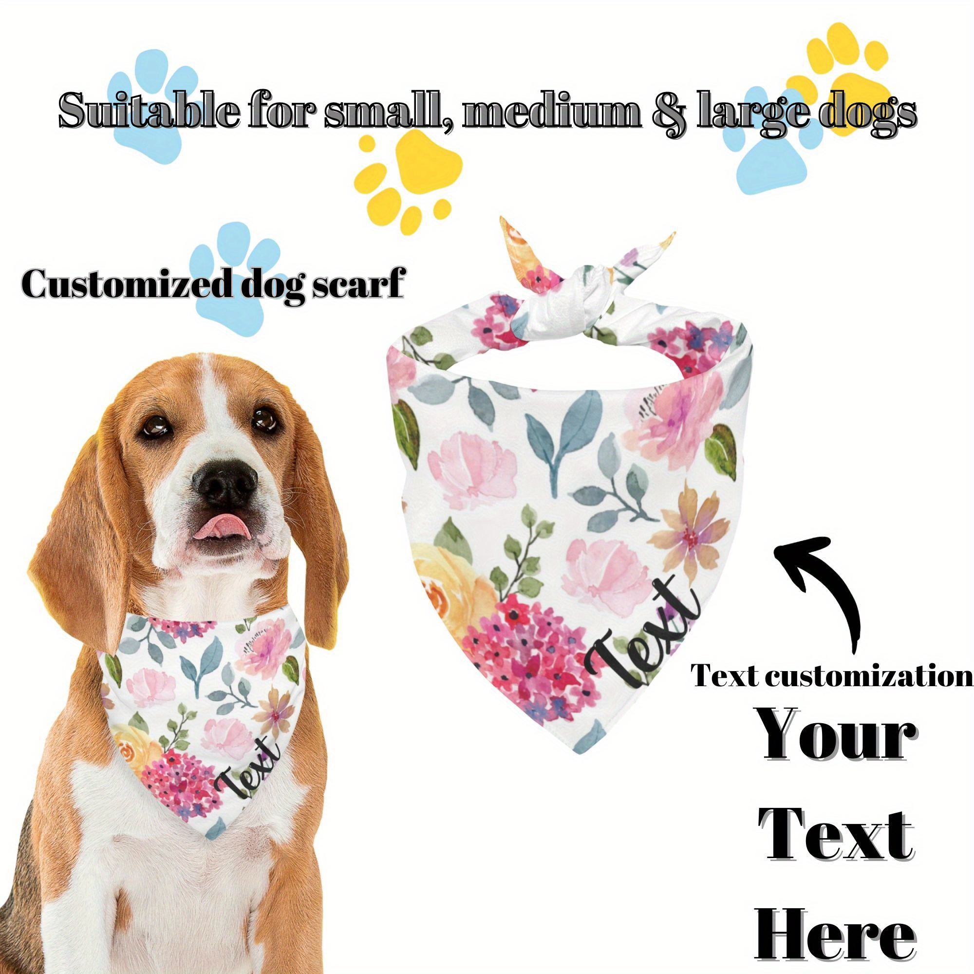 

Customizable Floral Dog Bandana Scarf - All-season Comfort, Polyester & Spandex, Knitted, Machine Washable, Fits Small To Large Breeds, Ideal For Daily Wear & Special Occasions